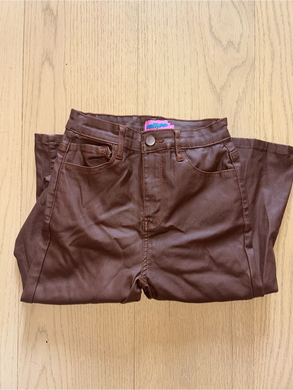 Edikted Brown Boot-Cut Faux-Leather Jeans
